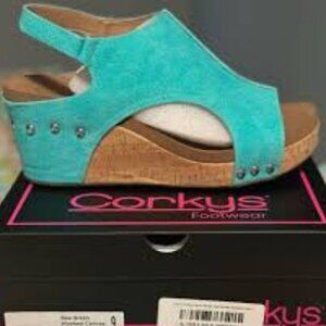 NEW in box! Corkys Boutique washed turquoise canvas Carley sandal
